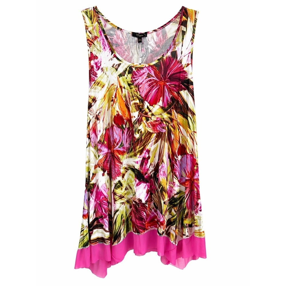 Cupio Tropical Mixed Media Tank XL NWT MSRP $58 Stretch Travel Wrinkle Free
